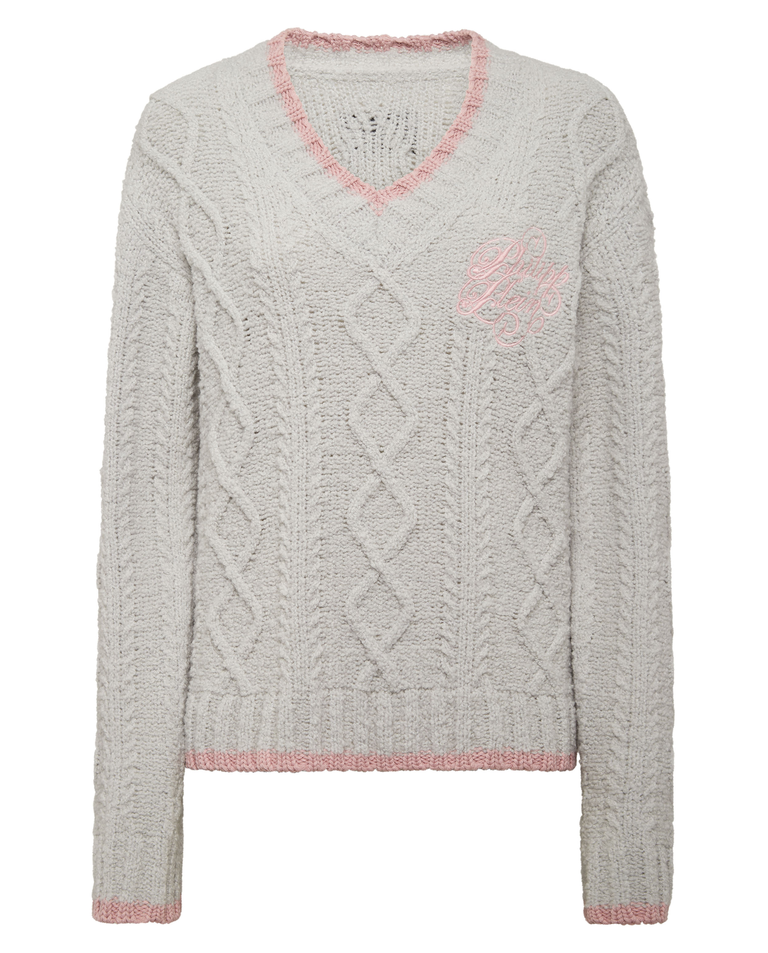 Szary dzianinowy sweter z haftem - Image #4