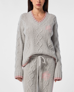 Szary dzianinowy sweter z haftem - Image #0