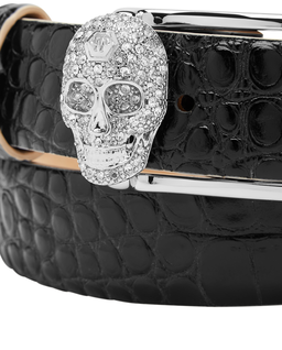 Czarny skórzany pasek Shiny Skull - Image #1