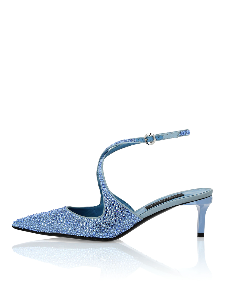 Niebieskie satynowe czółenka Strass 55 - Image #5