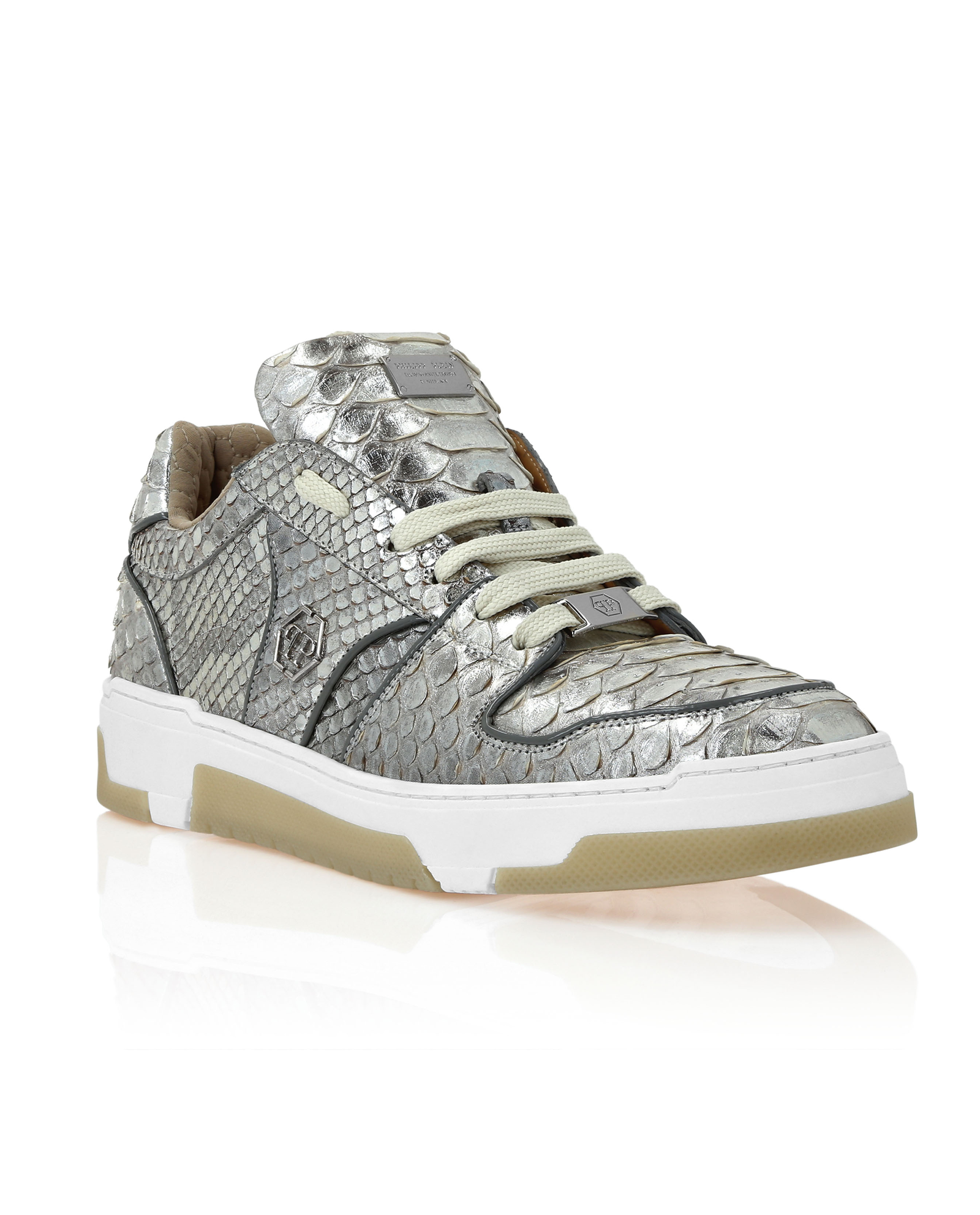 Srebrne skórzane sneakersy - Image #1