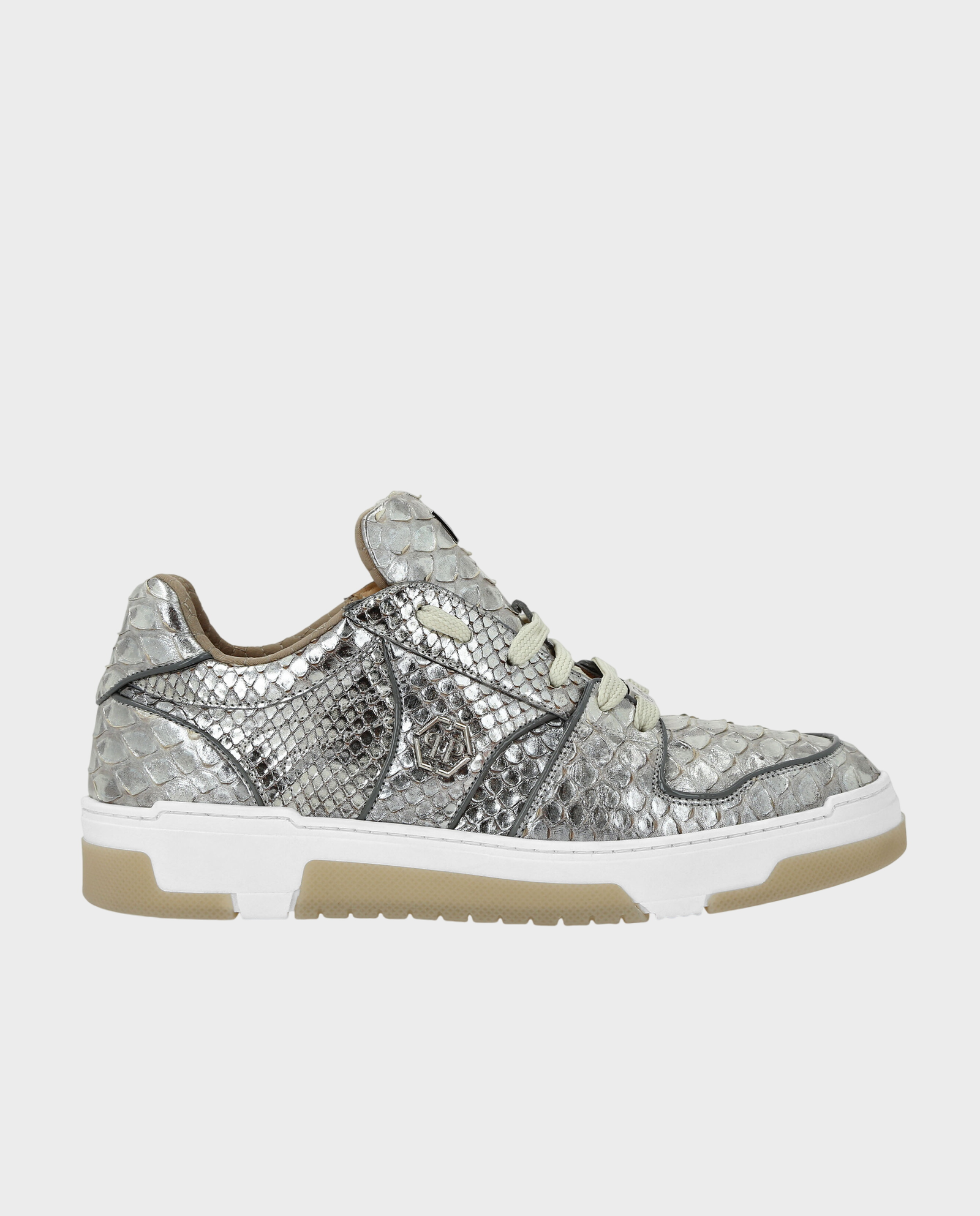 Srebrne skórzane sneakersy - Image #0