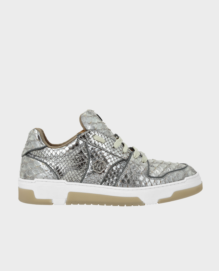 Srebrne skórzane sneakersy - Image #0
