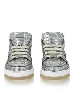 Srebrne skórzane sneakersy - Image #2