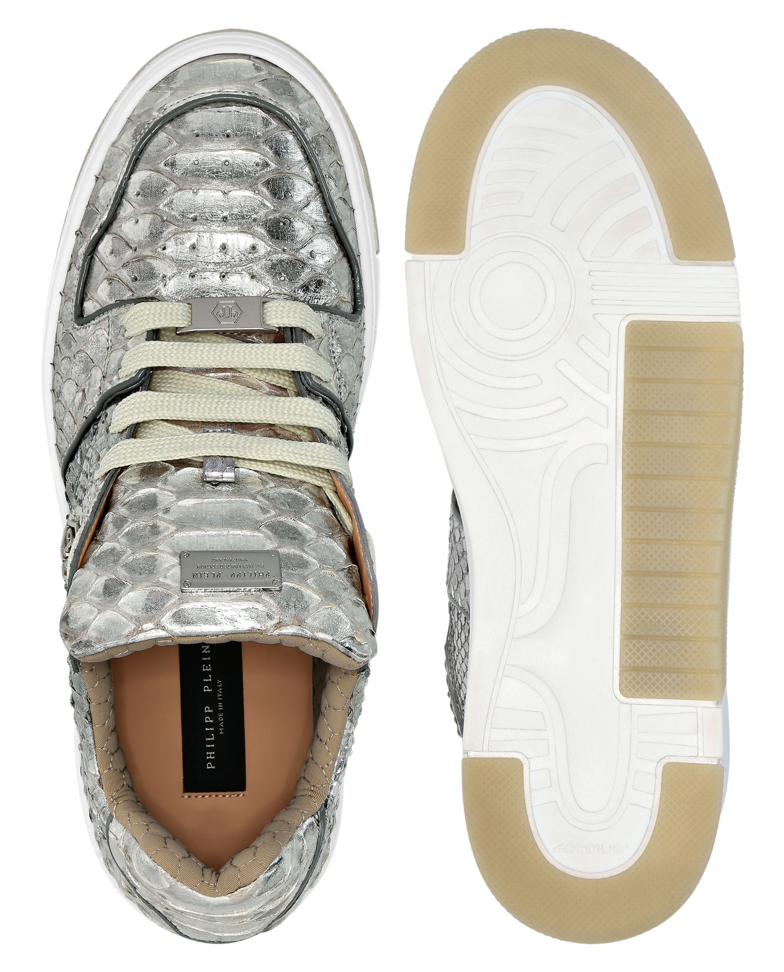 Srebrne skórzane sneakersy - Image #3