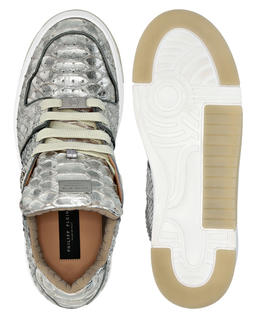 Srebrne skórzane sneakersy - Image #3