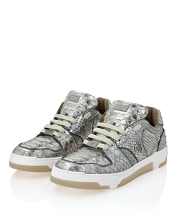 Srebrne skórzane sneakersy - Image #6