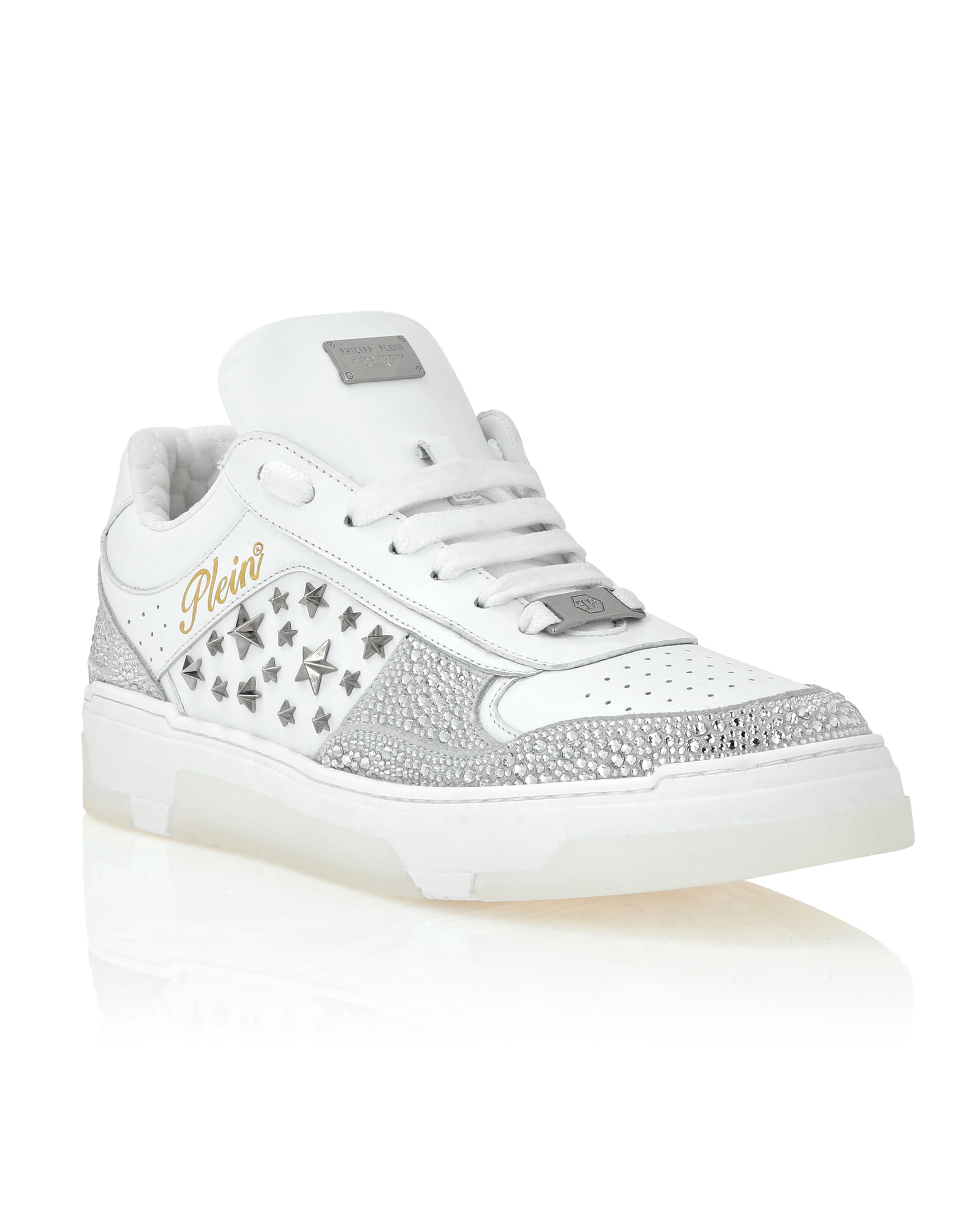 Biało-srebrne skórzane sneakersy - Image #1