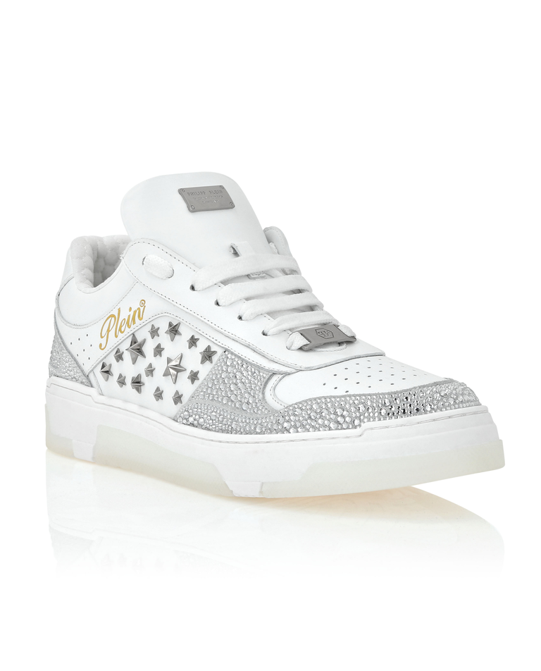 Biało-srebrne skórzane sneakersy - Image #1