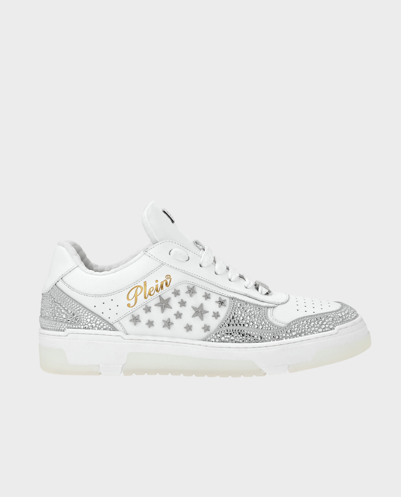Biało-srebrne skórzane sneakersy - Image #0