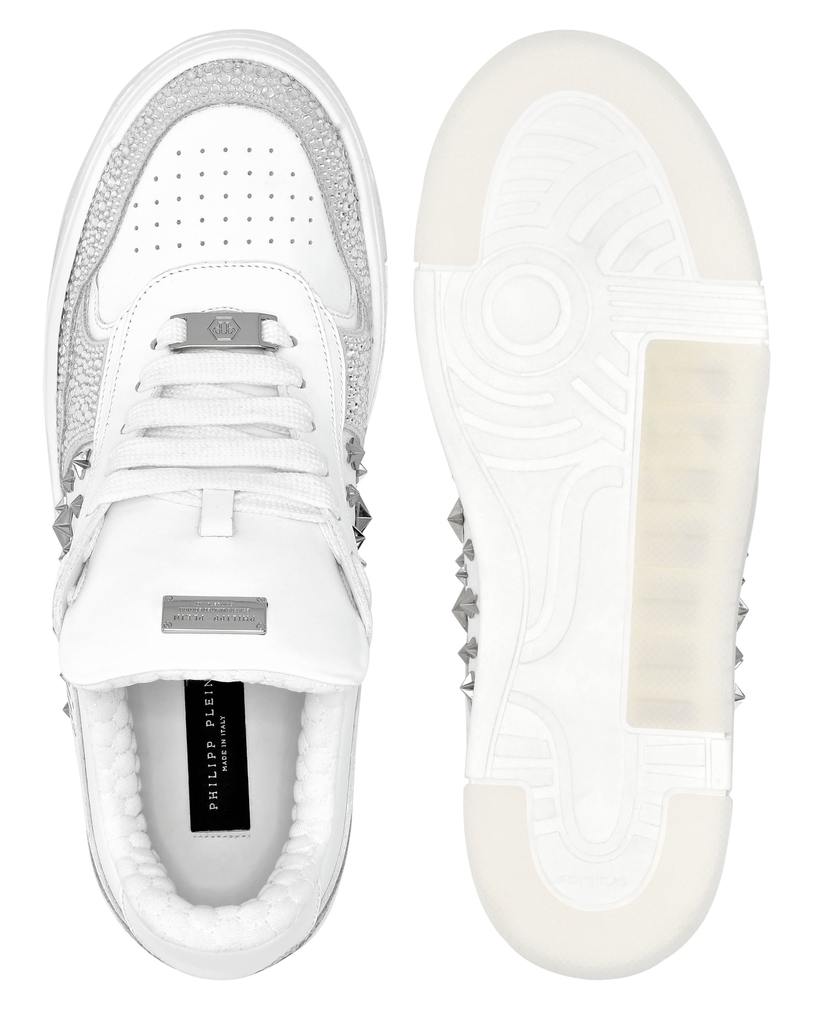 Biało-srebrne skórzane sneakersy - Image #3
