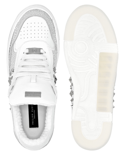 Biało-srebrne skórzane sneakersy - Image #3