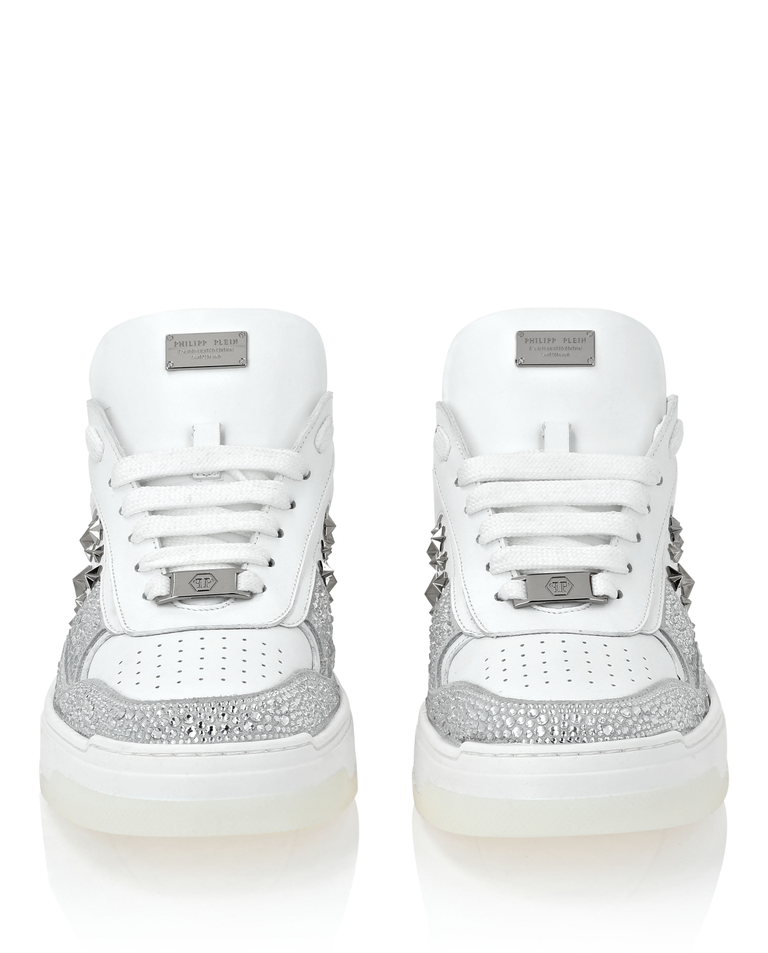 Biało-srebrne skórzane sneakersy - Image #4
