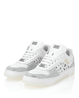 Biało-srebrne skórzane sneakersy - Image #5