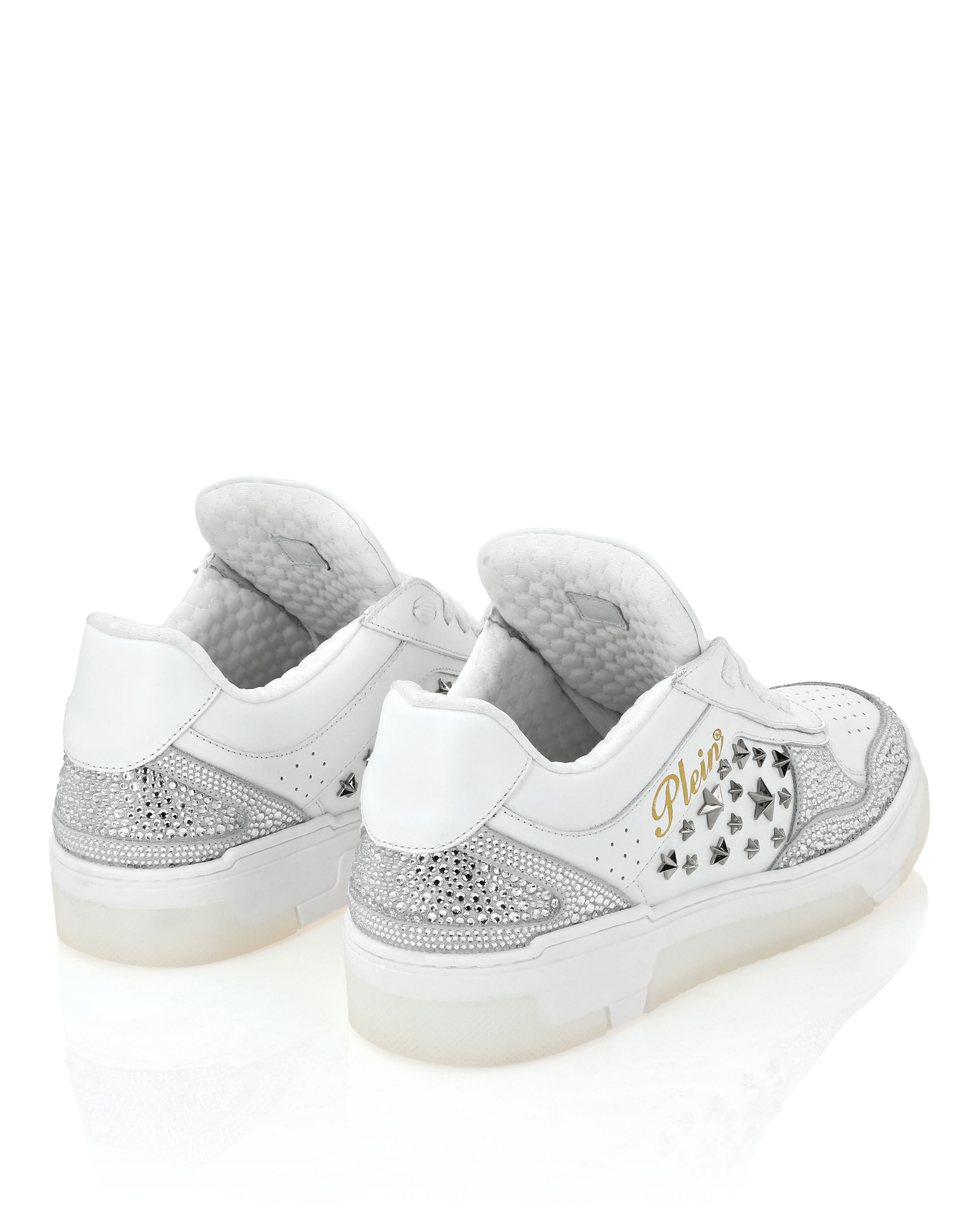 Biało-srebrne skórzane sneakersy - Image #6