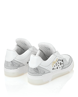 Biało-srebrne skórzane sneakersy - Image #6