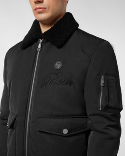 Czarna kurtka z kołnierzykiem Aviator - Image #3