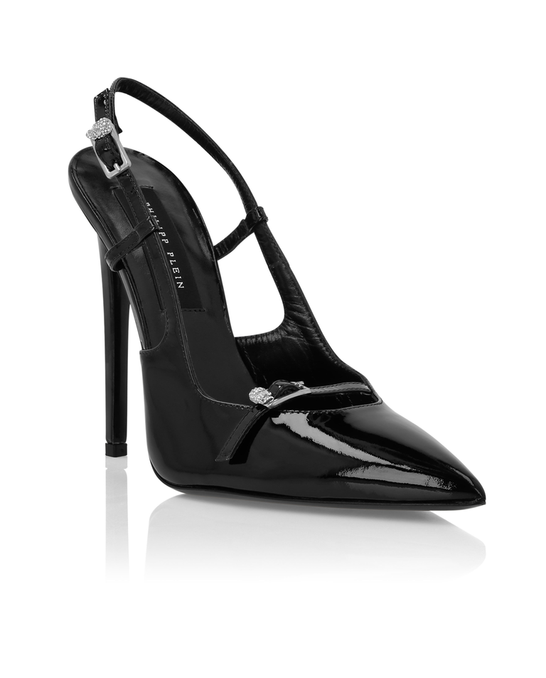 Czarne lakierowane szpilki Slingback - Image #1