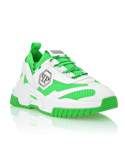 Biało-zielone skórzane sneakersy - Image #1