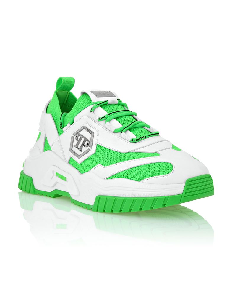 Biało-zielone skórzane sneakersy - Image #1