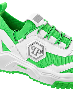 Biało-zielone skórzane sneakersy - Image #3