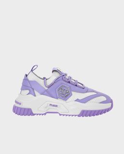 Biało-fioletowe skórzane sneakersy - Image #0