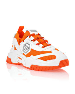 Biało-pomarańczowe skórzane sneakersy - Image #1