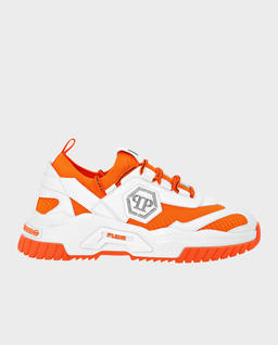 Biało-pomarańczowe skórzane sneakersy - Image #0