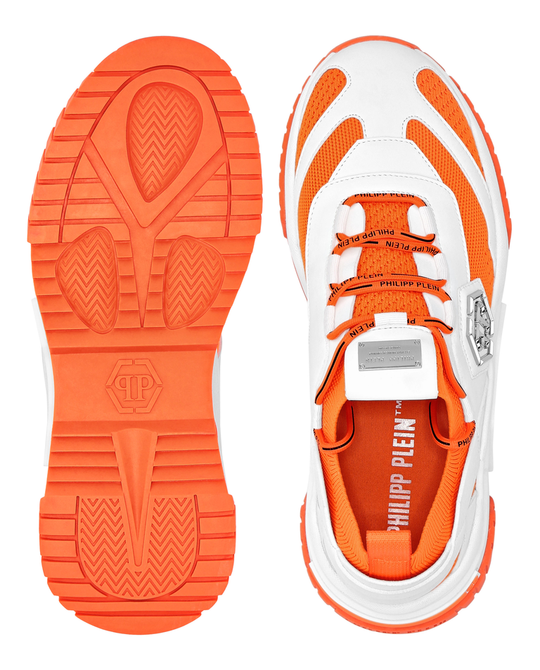Biało-pomarańczowe skórzane sneakersy - Image #2