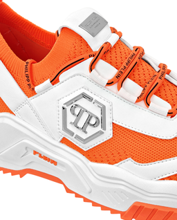 Biało-pomarańczowe skórzane sneakersy - Image #3