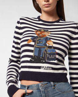 Sweter w czarno-białe paski - Image #4