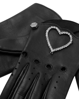 Czarne skórzane rękawiczki Heart - Image #1