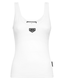 Biały tank top z logo - Image #1