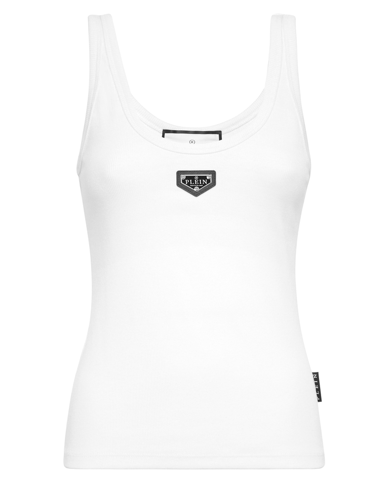 Biały tank top z logo - Image #1
