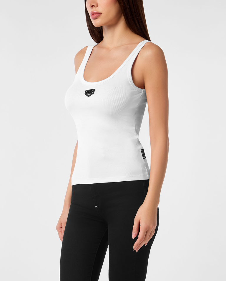Biały tank top z logo - Image #0