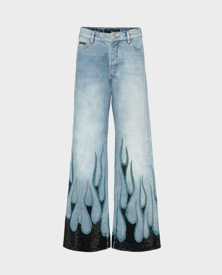 Jeansy Skater Fit Strass Flame - Image #1