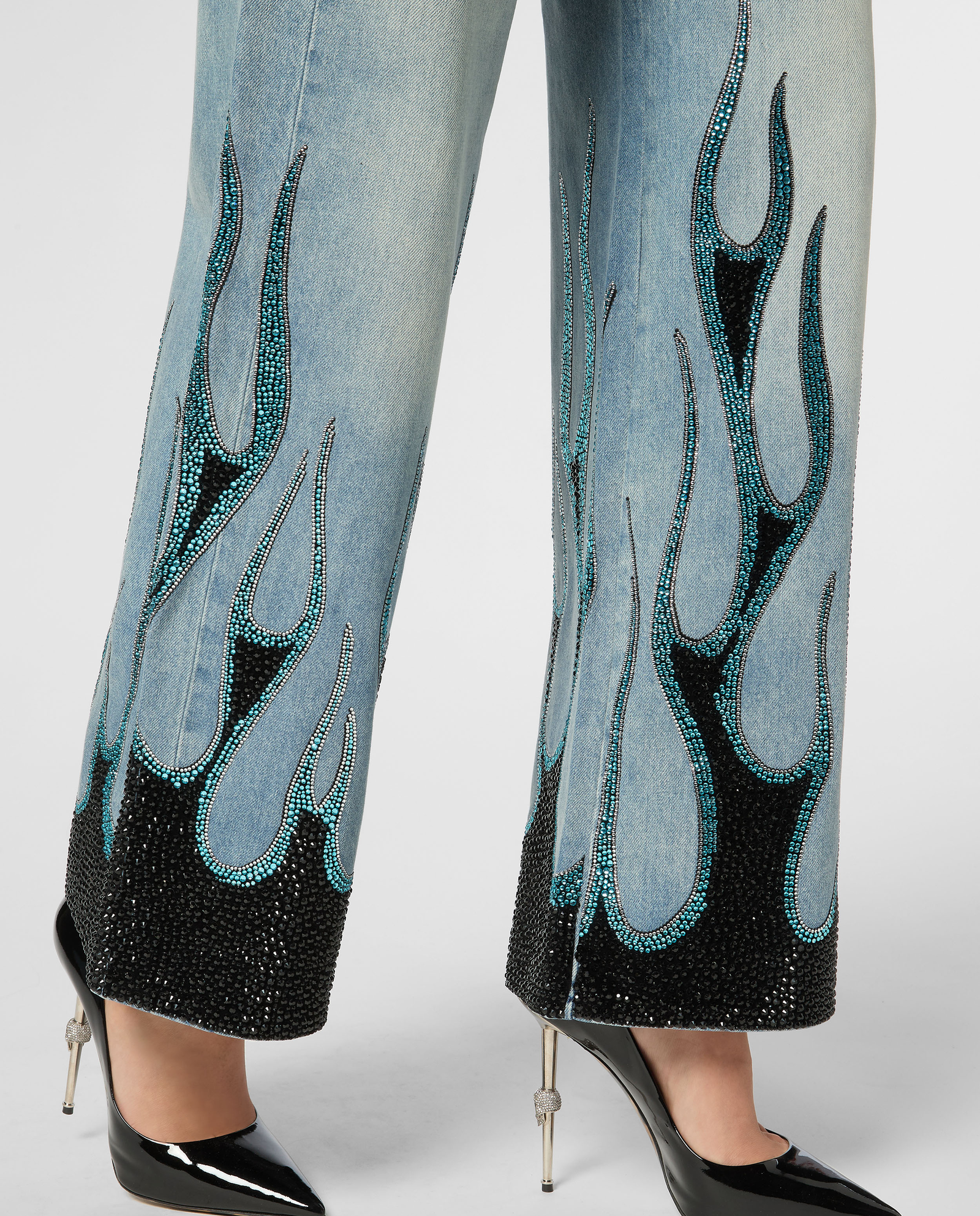 Jeansy Skater Fit Strass Flame - Image #4