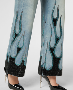 Jeansy Skater Fit Strass Flame - Image #4