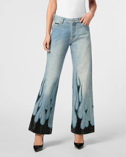 Jeansy Skater Fit Strass Flame - Image #0