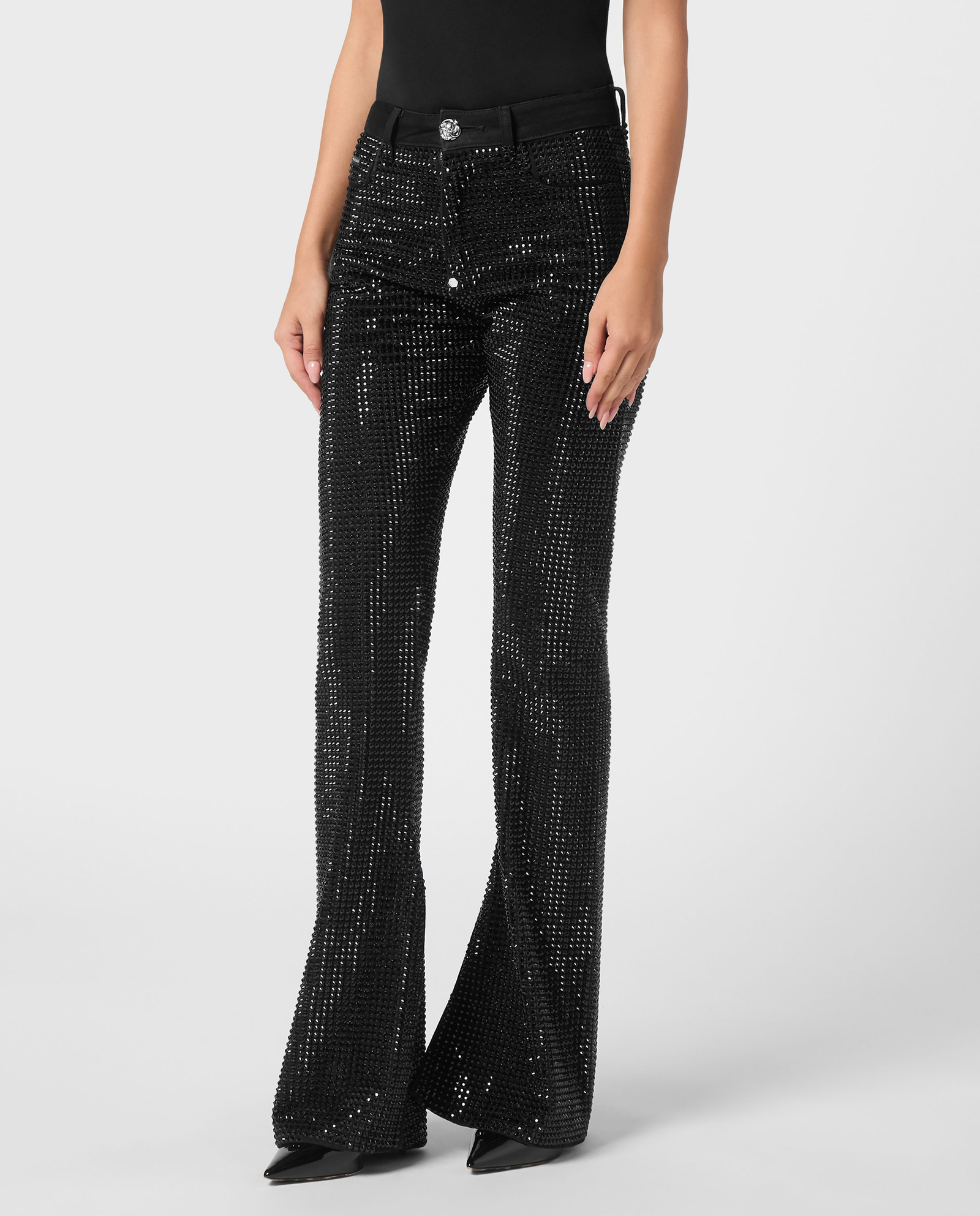 Czarne jeansy Flare Fit Strass - Image #0