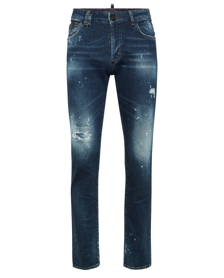 Granatowe jeansy z przetarciami Super Straight - Image #1