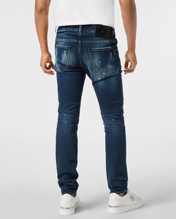 Granatowe jeansy z przetarciami Super Straight - Image #3