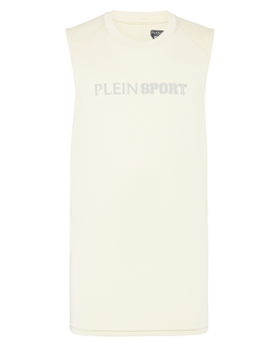 Kremowy tank top z logo - Image #1