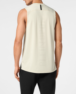 Kremowy tank top z logo - Image #2