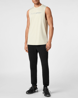 Kremowy tank top z logo - Image #3