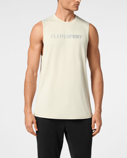 Kremowy tank top z logo - Image #0