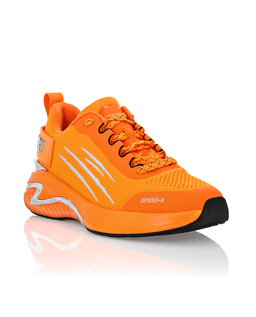Pomarańczowe sportowe sneakersy z logo - Image #1