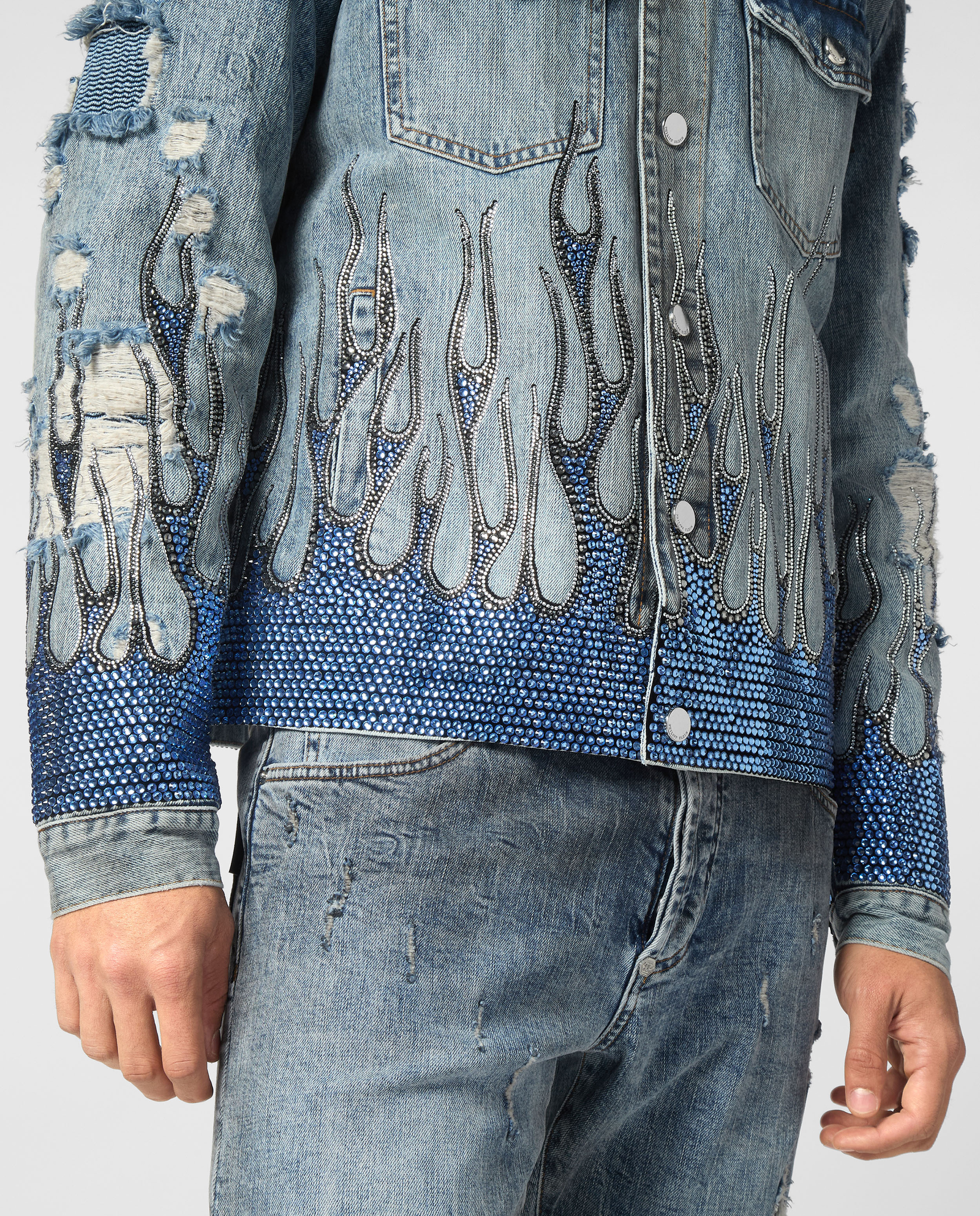 Niebieska kurtka jeansowa Strass Flame - Image #5