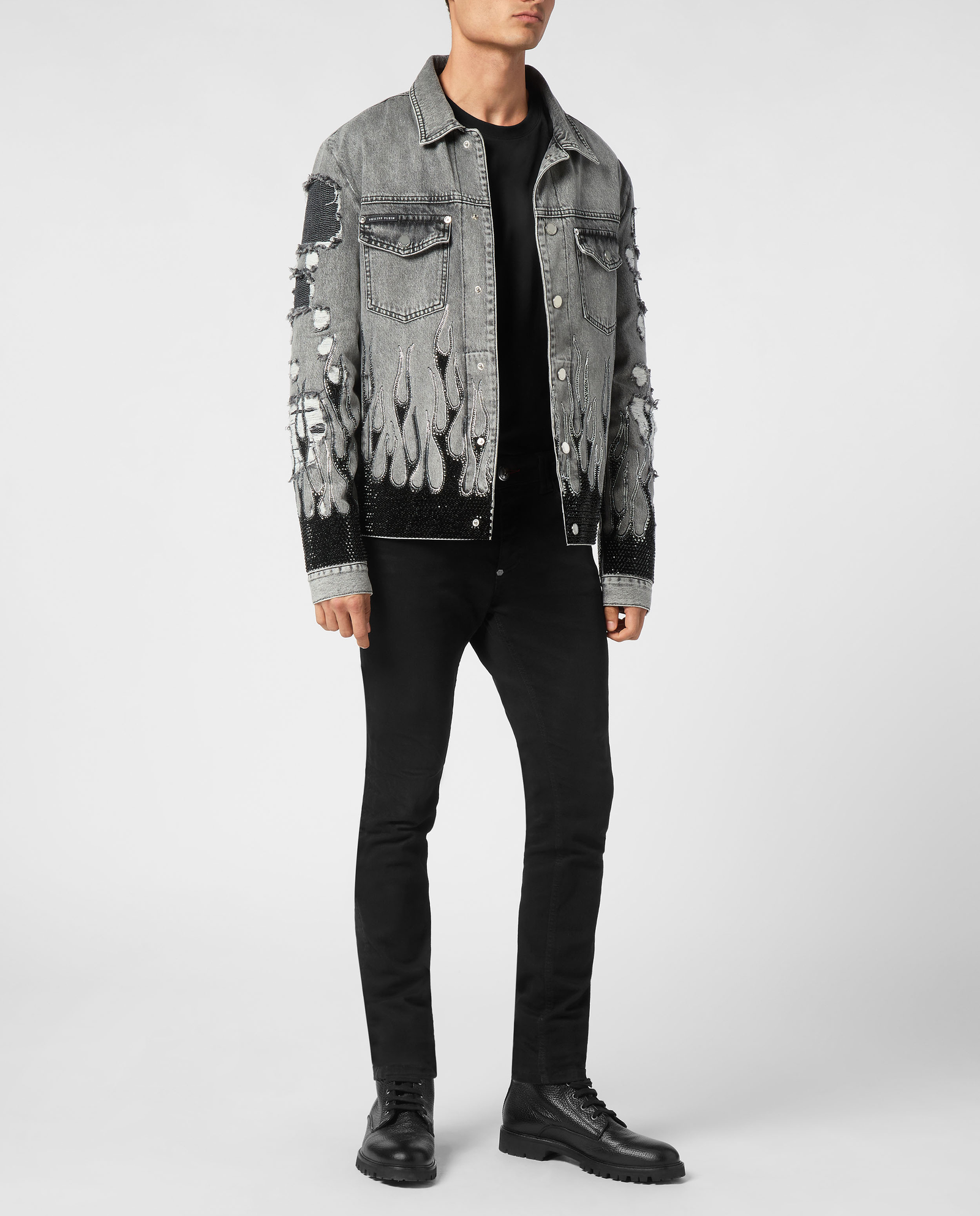 Szara kurtka jeansowa Strass Flame - Image #2