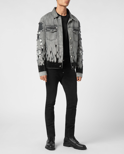 Szara kurtka jeansowa Strass Flame - Image #2